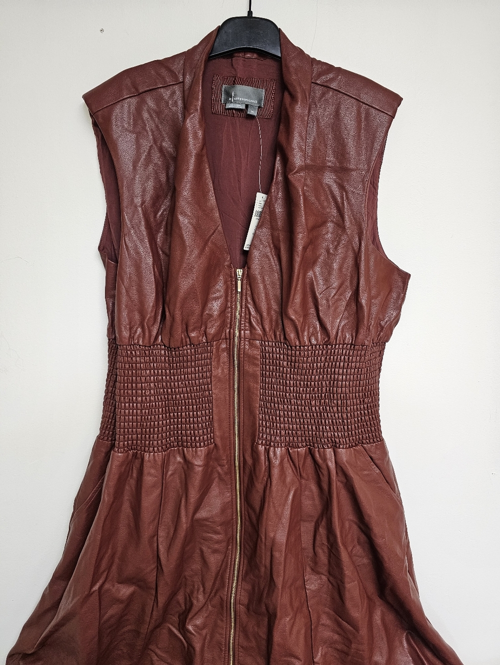 Anthropologie Sleeveless Faux-Leather Long Midi Dress in Chestnut Brown